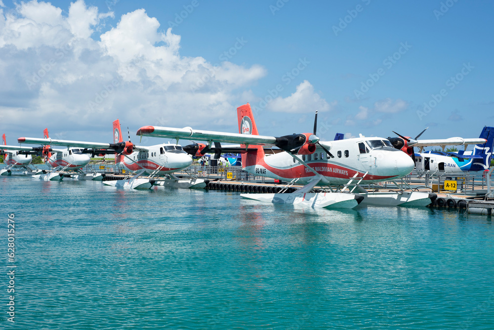 Seaplane terminal at Velana International airport, Male, Maldives Stock ...