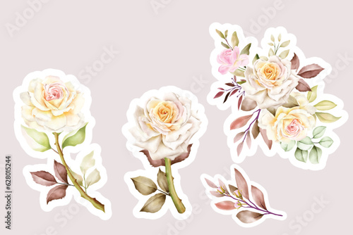 watercolor floral rose bouquet and branch sticker arrangement 