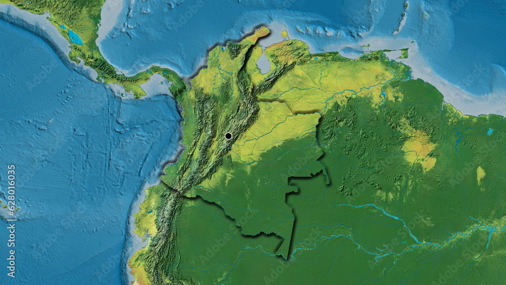 Shape of Colombia. Bevelled. Topographic.