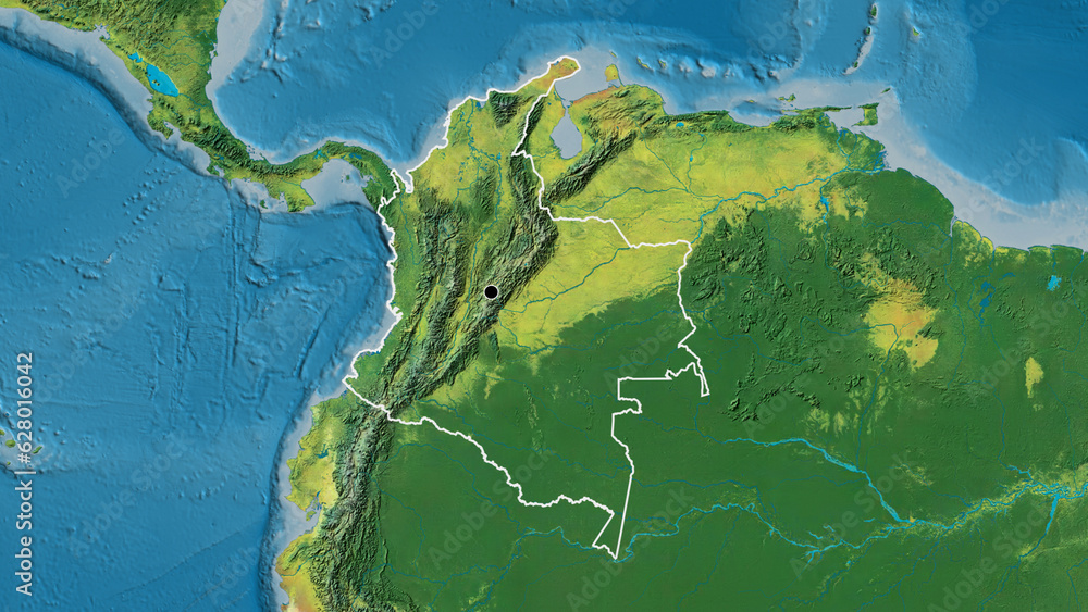 Shape of Colombia. Outlined. Topographic.