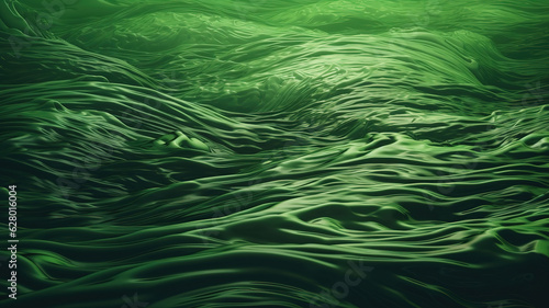 Green abstract background. Toned water surface. Reflection of clouds and light. Generative Ai