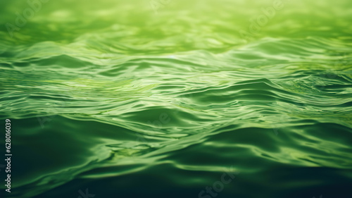Green abstract background. Toned water surface. Reflection of clouds and light. Generative Ai