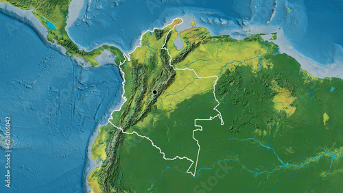 Shape of Colombia. Outlined. Topographic.