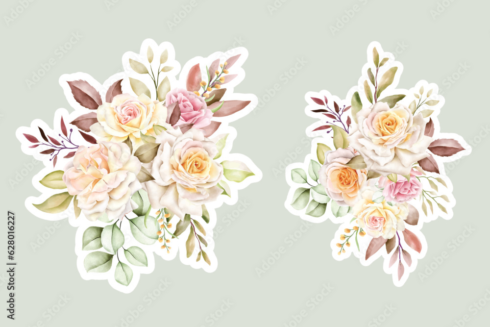 watercolor floral rose bouquet and branch sticker arrangement 