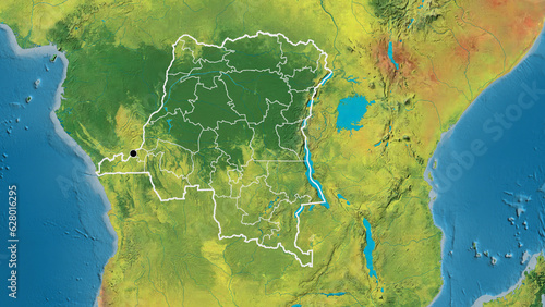 Shape of Democratic Republic of the Congo with regional borders. Topographic.