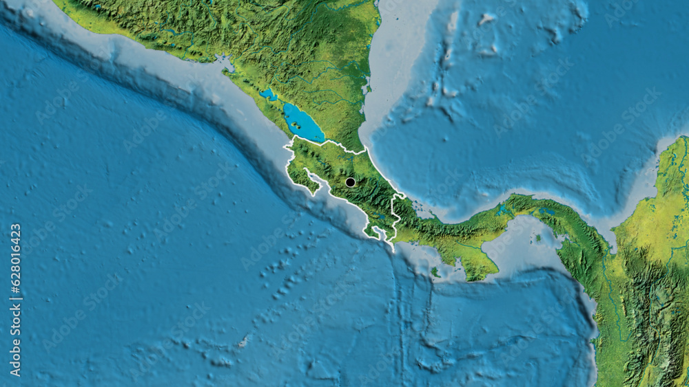 Shape of Costa Rica. Outlined. Topographic.