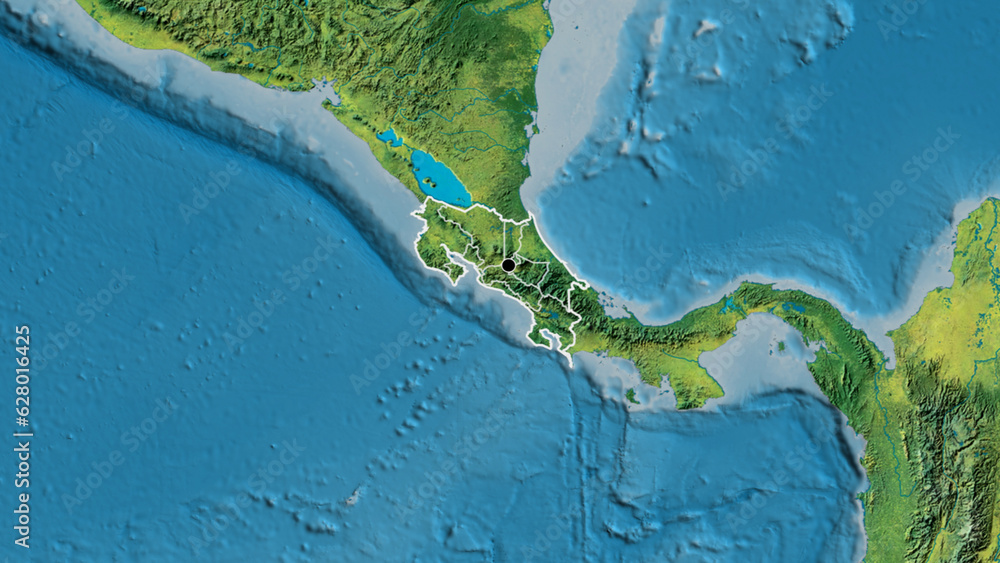 Shape of Costa Rica with regional borders. Topographic.