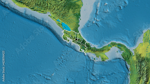 Shape of Costa Rica with regional borders. Topographic.