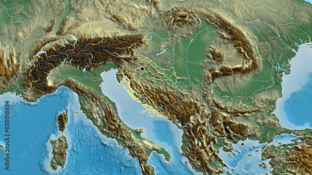 Fototapeta premium Shape of Croatia with regional borders. Relief.