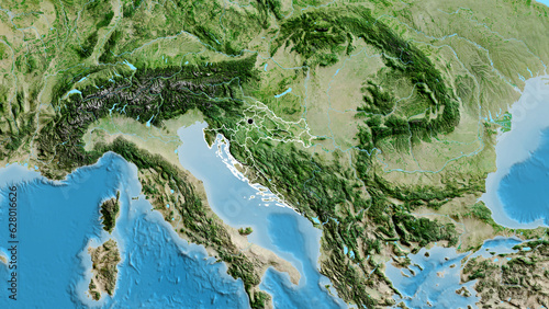 Shape of Croatia with regional borders. Satellite.
