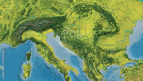 Shape of Croatia with regional borders. Topographic.