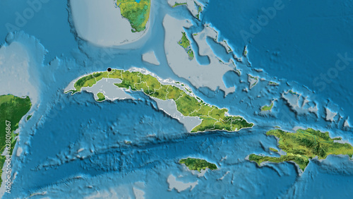 Shape of Cuba with regional borders. Topographic.