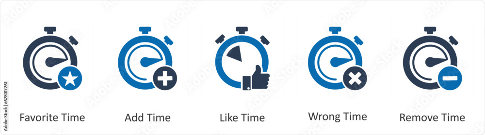 A set of 5 business icons as favorite time, add time, like time