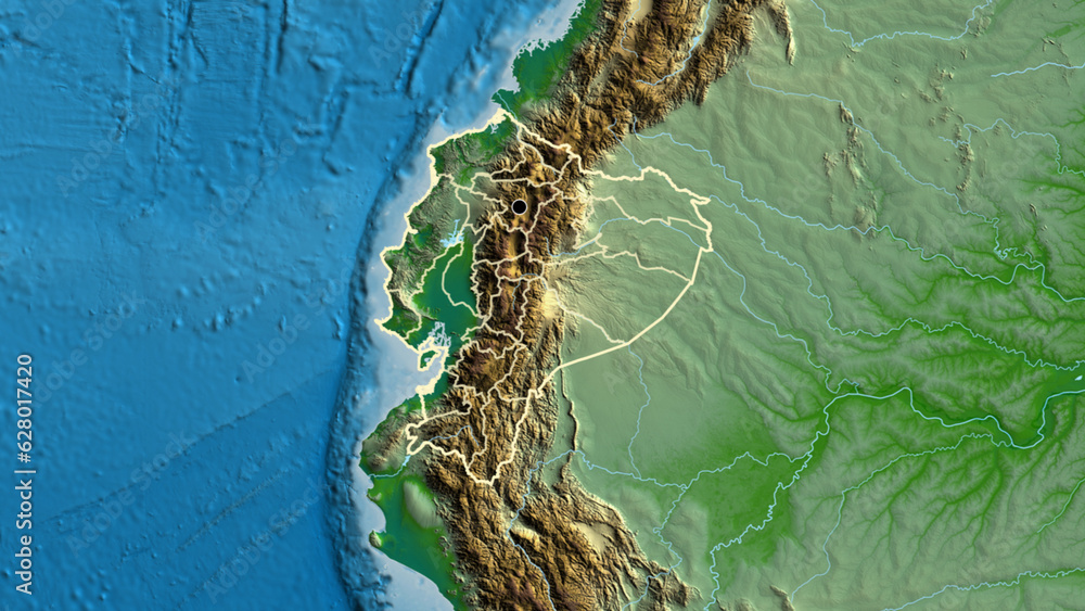 Shape of Ecuador with regional borders. Physical.