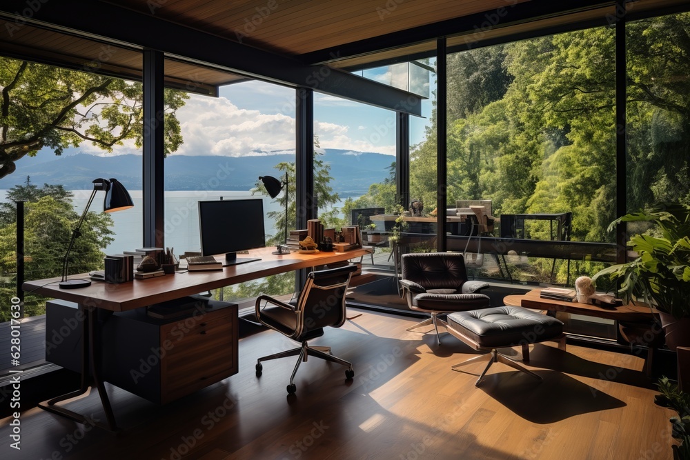 Fototapeta premium Contemporary And Elegant Home Office, Generative AI