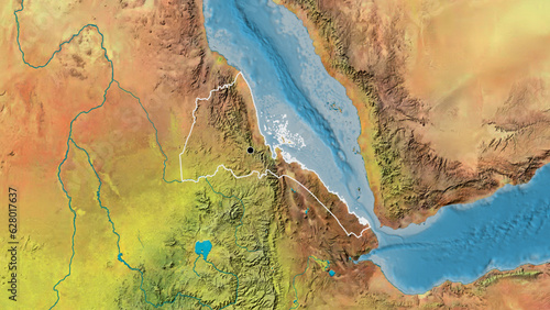 Shape of Eritrea. Outlined. Topographic.