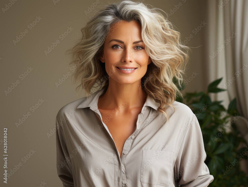 Generative ai illustration of elegant happy women in studio light Generative ai illustration of elegant happy women in studio light