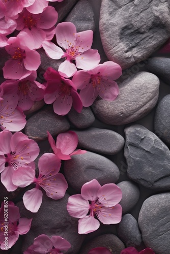 Cherry Blossom Stones Closeup - AI Generated