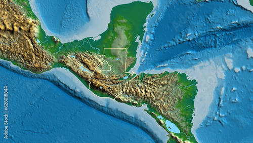 Shape of Guatemala. Outlined. Physical.