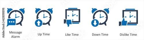A set of 5 business icons as message alarm, up time, like time