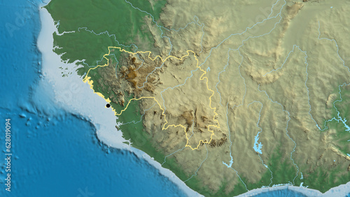 Shape of Guinea. Outlined. Relief.