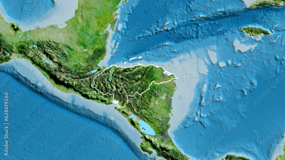 Shape of Honduras. Outlined. Satellite.
