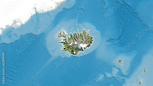Shape of Iceland with regional borders. Satellite.