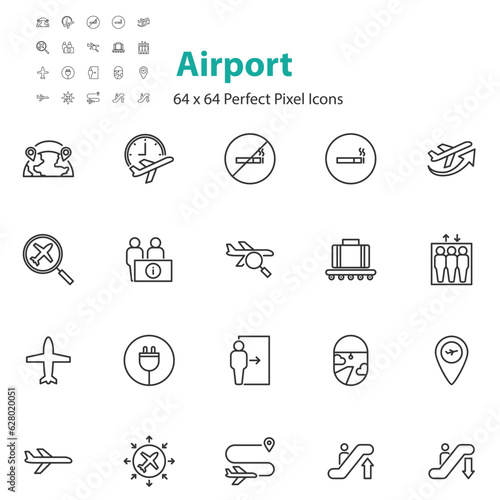 set of airport icons, flight, plane