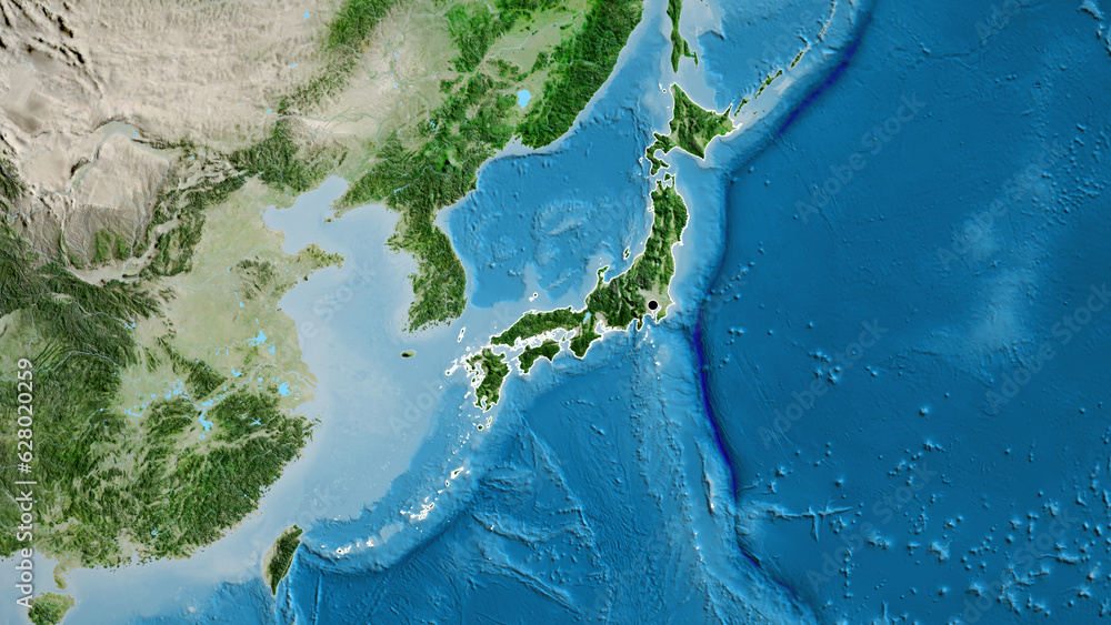 Shape of Japan. Outlined. Satellite.