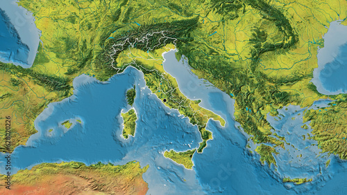 Shape of Italy with regional borders. Topographic. © zelwanka