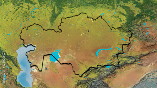 Shape of Kazakhstan. Bevelled. Topographic