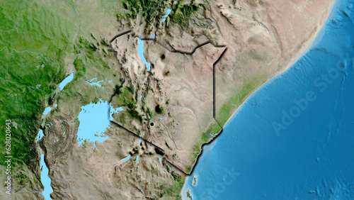 Shape of Kenya. Bevelled. Satellite.