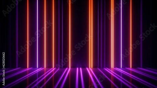 Generative AI   Glowing Orange and Bright Purple neon lines abstract technology background. Futuristic glowing vector design