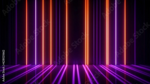 Generative AI : Glowing Orange and Bright Purple neon lines abstract technology background. Futuristic glowing vector design