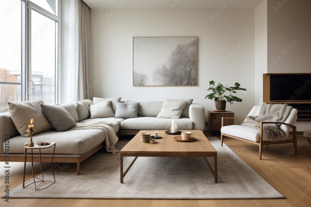 Fototapeta premium Sleek Minimalist Living Room, Generative AI