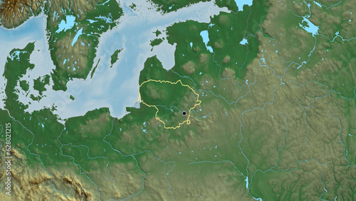 Shape of Lithuania. Outlined. Relief.
