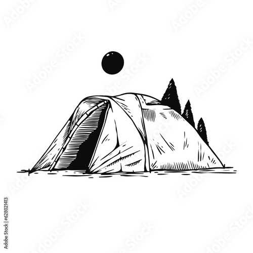 Drawing camping tent sketch style