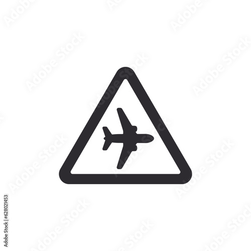 Danger warning icon. Danger warning. Risk sign. Information sign. Alert sign. Alarm sign. Triangle. Notice icon. Notification mark. Airplane icon. Airport icon. Flight zone. Flying warning. Jet plane