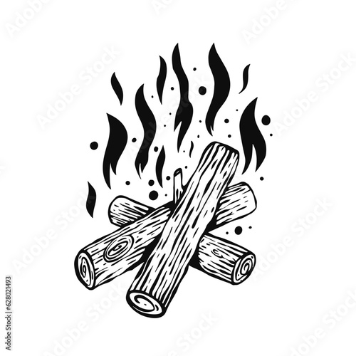 Camp bonfire burn sketch style vector illustration