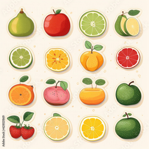Fruit Set clip art. Spring sticker for diary or printing on fabric
