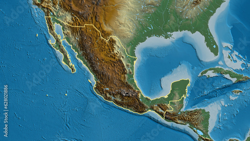 Shape of Mexico. Outlined. Relief.
