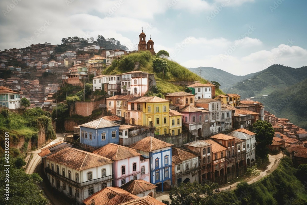 Vibrant painting of Ouro Preto in Brazil. Generative AI