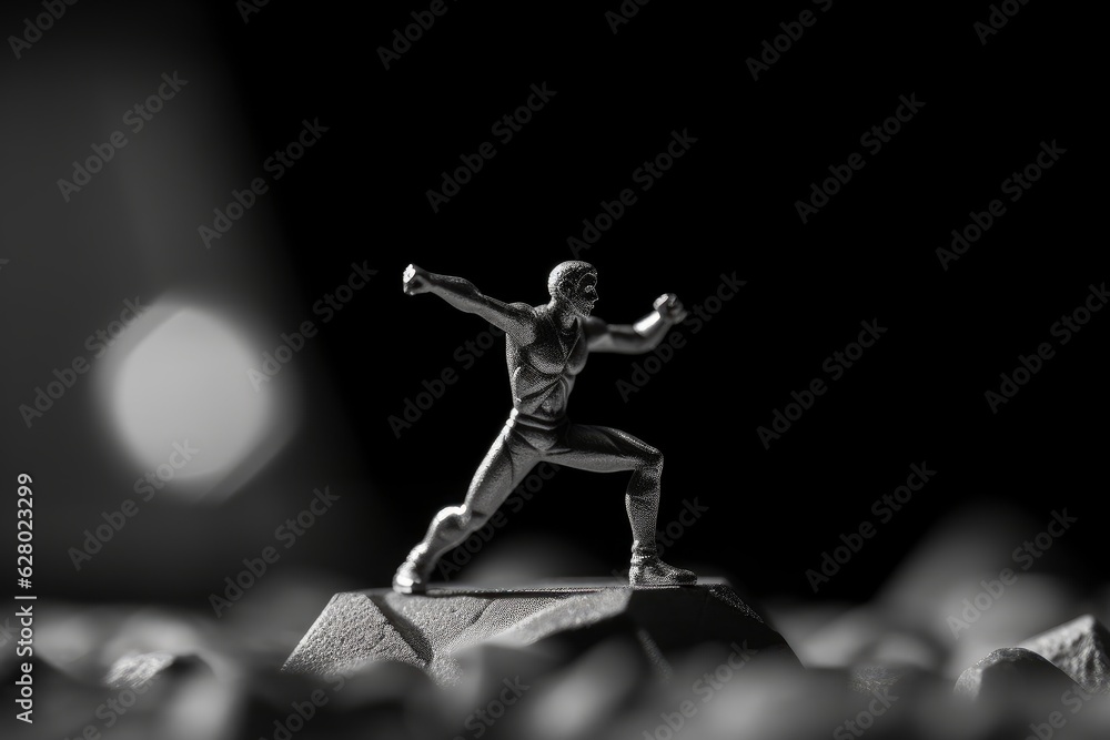 Illustration of a black and white photo of a sculpted figurine of a man, created with Generative AI technology