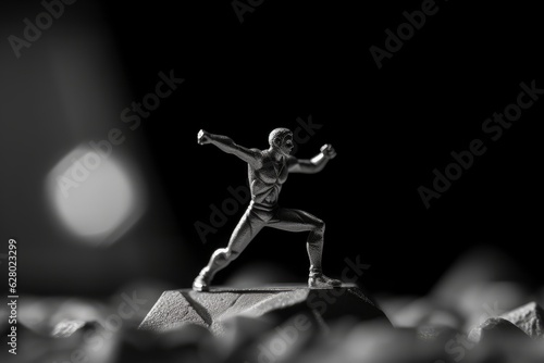 Illustration of a black and white photo of a sculpted figurine of a man, created with Generative AI technology