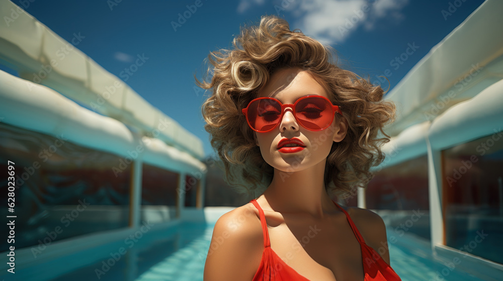 Attractive young woman model on summer background created with generative AI technology