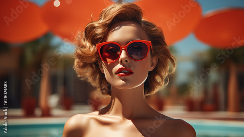 Attractive young woman model on summer background created with generative AI technology