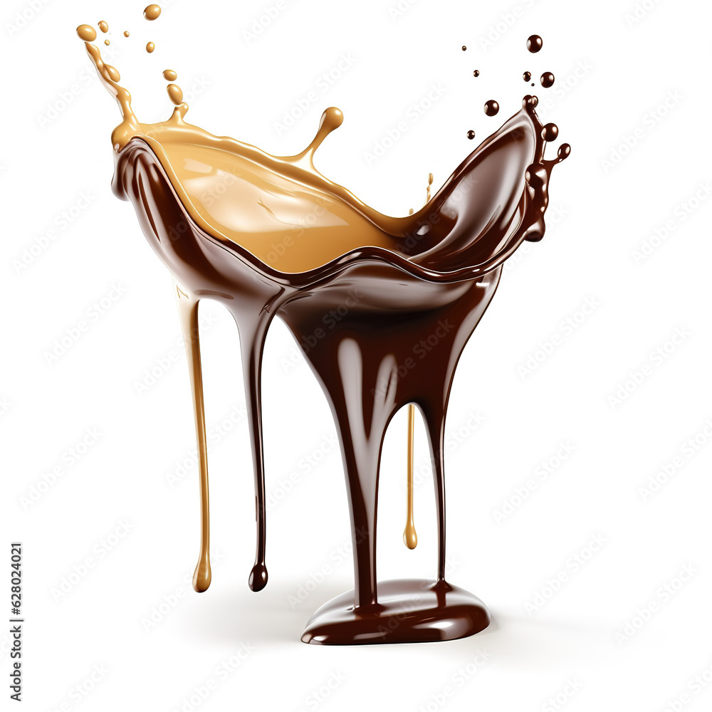 Liquid Chocolate Flowing Down on a White background