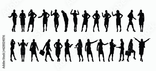 businesswoman silhouettes in big set on white