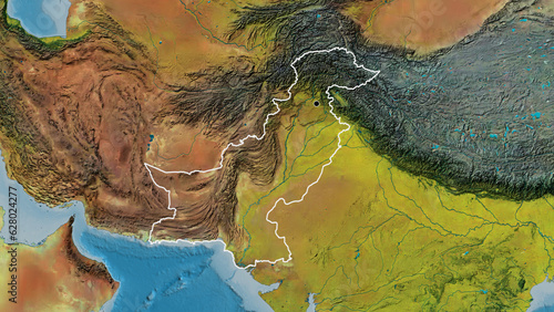 Canvas Print Shape of Pakistan. Outlined. Topographic.