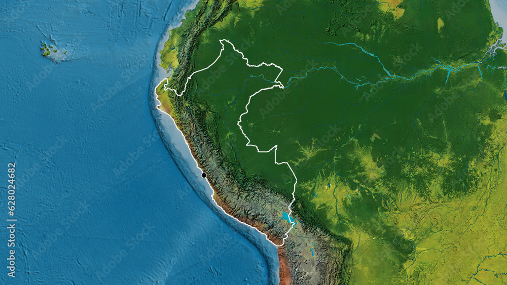 Shape of Peru. Outlined. Topographic.